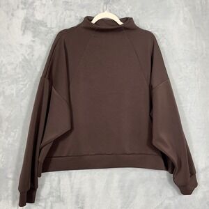 Crane Womens Sweatshirt XL Brown Mock Neck Raglan Sleeve Oversized Athleisure